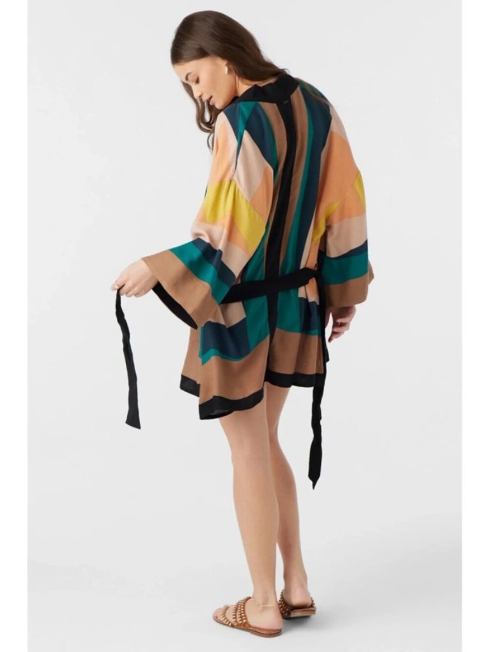 NWT O'Neill Josie Kimono Belted Coverup Abstract Multi Color M/L